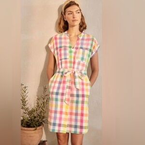 Boden Plaid Multicolor Linen Dress - US 4P NWOT